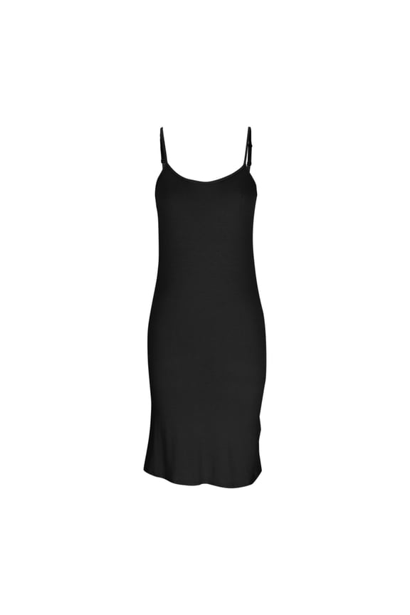 Women Full Slips Soft Crewneck Slip Dress Adjustable Spaghetti Strap Cami Under Dress Comfy Negligee for Ladies Black*