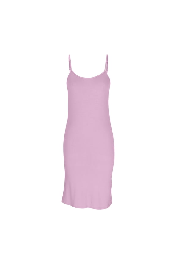 Women Full Slips Soft Crewneck Slip Dress Adjustable Spaghetti Strap Cami Under Dress Comfy Negligee for Ladies Pink*