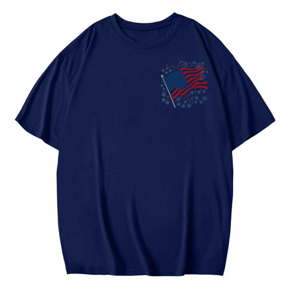 Wyobmus Women Graphic PrinT-Shirt Oversized American Flag Tee Shirt Short Sleeve Loose Fit Summer Beach Tops C-Blue