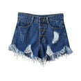 thumbnail image 1 of Wyobmus Women High Rise Ripped Jean Shorts Frayed Hem Summer Hot Jeans Stretchy Casual Denim Shorts with Pocket S-5X Blue, 1 of 3