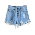 thumbnail image 1 of Wyobmus Women High Rise Ripped Jean Shorts Frayed Hem Summer Hot Jeans Stretchy Casual Denim Shorts with Pocket S-5X Light Blue, 1 of 3