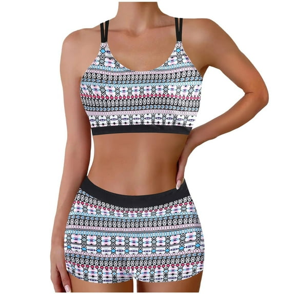 Wyobmus Women High Waist Swimsuit Bikini Set Vintage Two Piece Bathing Suit Tummy Control Halter Swimwear With Double Spaghetti Straps A-Blue