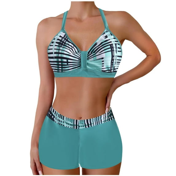 Wyobmus Women High Waist Swimsuit Bikini Set Vintage Two Piece Bathing Suit Tummy Control Halter Swimwear With Double Spaghetti Straps G-Green