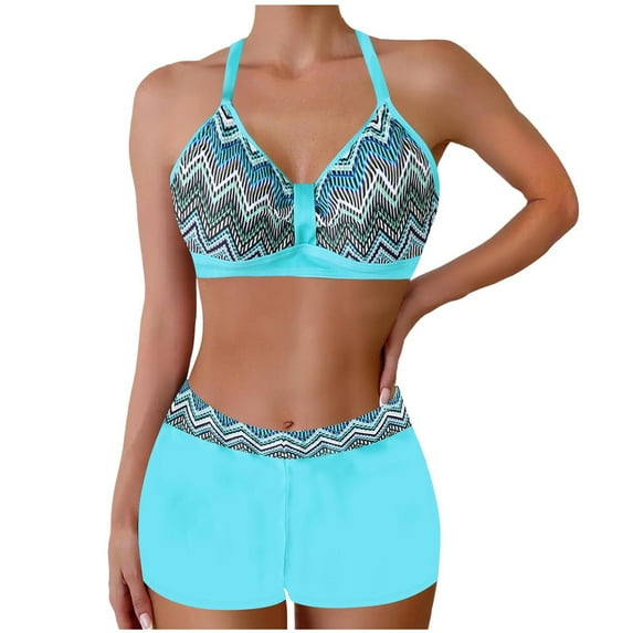 Wyobmus Women High Waist Swimsuit Bikini Set Vintage Two Piece Bathing Suit Tummy Control Halter Swimwear With Double Spaghetti Straps I-Mint Green