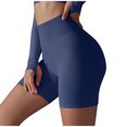 thumbnail image 1 of Wyobmus Women High Waist Workout Yoga Shorts Solid Color Seamless Skinny Hip Lifting Tummy Control Gym Yoga Short Pants B-Dark Blue, 1 of 4