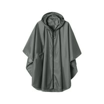 Wyobmus Women Hooded Rain Poncho with Pocket 3/4 Sleeve Waterproof Lightweight Zip Up Unisex Raincoat for Hiking Camping A-Gray