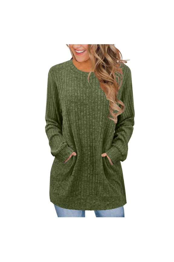 Women Knit Long Shirt V Neck Long Sleeve Tunic Casual Loose Fall Pullover Sweaters Fall Winter Clothes for Cold Weather Gray