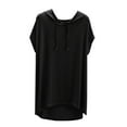 thumbnail image 1 of Wyobmus Women Lightweight Summer Hooded Shirt Casual Fashion Short Sleeve V Neck Hoodies Solid Modal Fabric Curved Hem T Shirt With Hood Black, 1 of 6