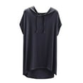thumbnail image 1 of Wyobmus Women Lightweight Summer Hooded Shirt Casual Fashion Short Sleeve V Neck Hoodies Solid Modal Fabric Curved Hem T Shirt With Hood Dark Gray, 1 of 6