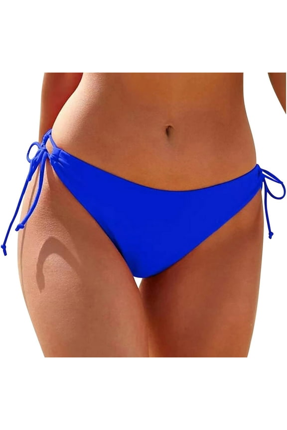 Women Low Rise Bikini Bottoms Cheeky High Leg Cut Out Bathing Suit Side Ties Slimming Swimsuit Swim Bottoms Blue