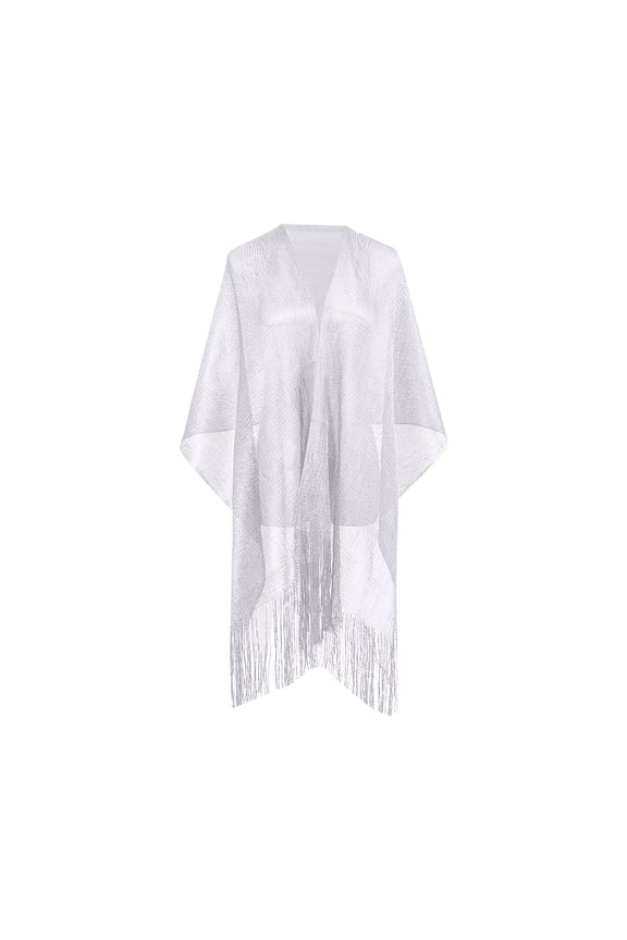 Women Metallic Shawl Warps Lightweight Kimono Beach Swimsuit Cover Ups Sun Protection Cardigan Summer Scarfs B-White
