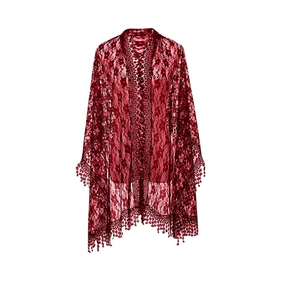 Wyobmus Women Metallic Shawl Warps Lightweight Kimono Beach Swimsuit Cover Ups Sun Protection Cardigan Summer Scarfs C-Burgundy