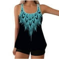 thumbnail image 1 of Wyobmus Women Modest Tankini Swimsuit Tummy Control Vintage Printed Swimwear Two Piece Bathing Suits Double Spaghetti Straps Swim Tank Top With Boyshorts D-Light Blue, 1 of 6