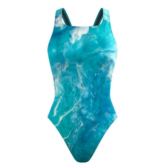 Wyobmus Women One Piece Swimsuit Modest Tummy Control Monokini Swimwear Scoop Neck High Cut Bathing Suit B-Light Blue