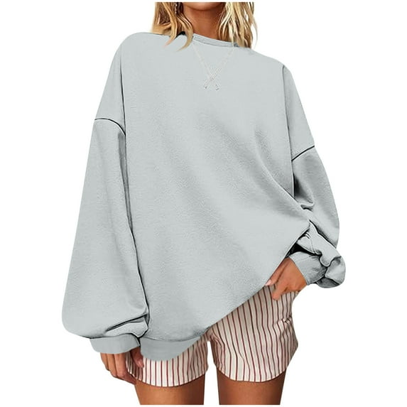 Wyobmus Women Oversized Crewneck Sweatshirt Long Sleeve Colorblock Pullover Tops Casual Drop Shoulder Loose Workout Shirt Dark Blue