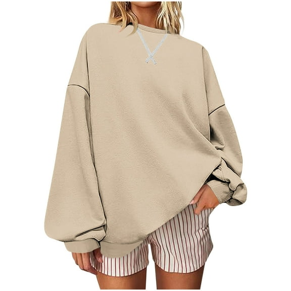 Wyobmus Women Oversized Crewneck Sweatshirt Long Sleeve Colorblock Pullover Tops Casual Drop Shoulder Loose Workout Shirt Khaki