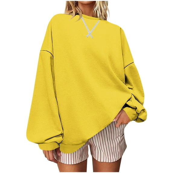 Wyobmus Women Oversized Crewneck Sweatshirt Long Sleeve Colorblock Pullover Tops Casual Drop Shoulder Loose Workout Shirt Yellow