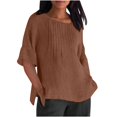 thumbnail image 1 of Wyobmus Women Plus Size Linen Tops Crewneck Half Sleeve Front Ruched T-Shirt Lightweight Summer Loose Fit Work Vacation Tee Tunic S-5X Coffee, 1 of 4