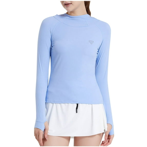 Wyobmus Women Plus Size Sun Protection Shirt Upf 50+ Long Sleeve Lightweight Uv Hoodie Summer Quick Dry Hiking Fishing Tops S-5X Blue