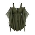 thumbnail image 1 of Wyobmus Women Renaissance Medieval Mini Dress Cold Shoulder Lace-Up Suspender Corset Halloween Outfits Vintage Lace Flare Sleeve Gothic Dress C-Olive Green, 1 of 5