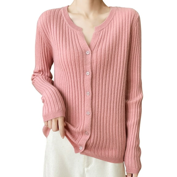 Wyobmus Women’S Button Down Cardigan Sweater Long Sleeve Knitted Slim Undershirt Casual V Neck Work Blouses Tops Fall Outfits B-Pink