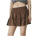 thumbnail image 1 of Wyobmus Women’S Mini Layered Skirt Built In Shorts Ruffle High Smock Waist Skort Solid Flowy Cute Summer Elastic Waist Skirts A-Brown, 1 of 6