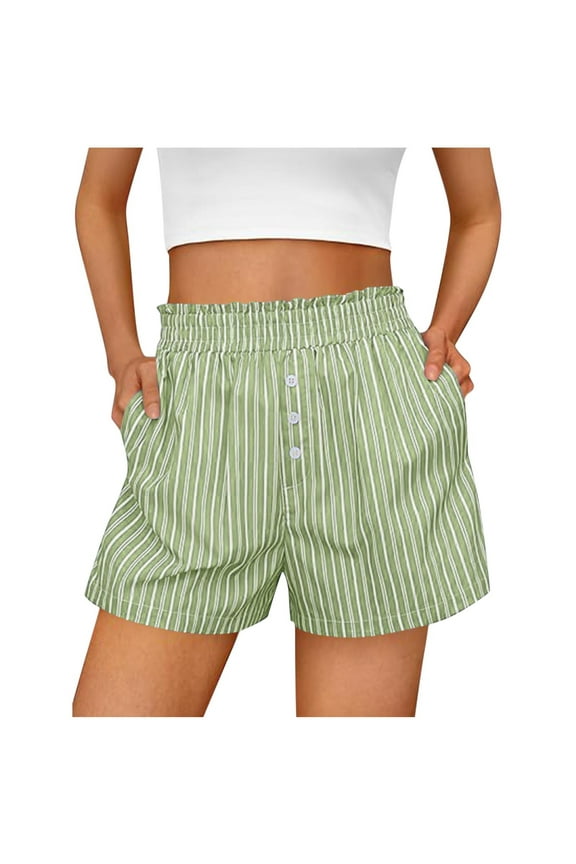 Women Striped Pajama Shorts Casual Summer 4-Way Stretch Pajama Lounge Sleep Pj Elastic Waist Shorts S-2X Green