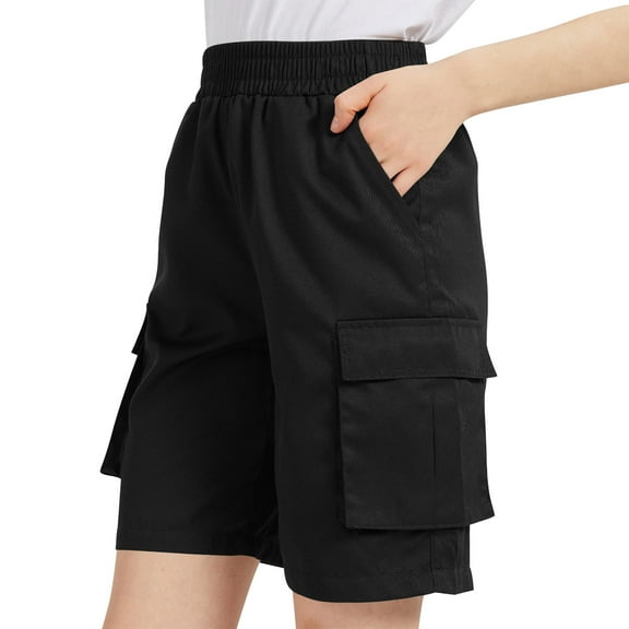 Wyobmus Women Summer Cargo Shorts High Waist Lightweight Hiking Shorts Summer Casual Drawstring Work Shorts With Multi Pockets Black