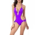 thumbnail image 1 of Wyobmus Women Swimsuit One Piece Bathing Suit Deep V Neck Crisscross Back Adjustable Strap Purple, 1 of 4