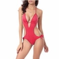 thumbnail image 1 of Wyobmus Women Swimsuit One Piece Bathing Suit Deep V Neck Crisscross Back Adjustable Strap Watermelon Red, 1 of 4