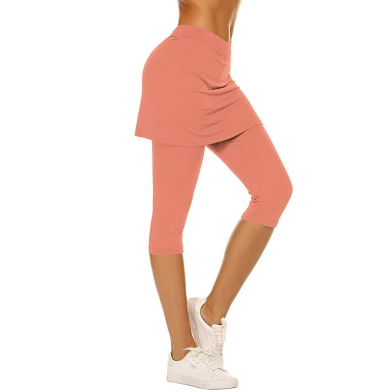 Wyobmus Women Tennis Skirted Leggings Comfy High Waisted Capri Yoga Leggings Tennis Skorts Active Gym Capri Tights With Mini Skirt A-Pink