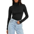 thumbnail image 1 of Wyobmus Women Thermal Shirts Basic Going Out Mock Neck Tees Soft Fleece Lined Long Sleeve Tops Thermal Underwear Winter Cold Weather B-Black, 1 of 9
