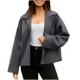 thumbnail image 1 of Wyobmus Women Wool Blend Crop Pea Coat Winter Slim Fit Notched Collar Long Sleeve Trench Overcoat Casual Business Coat Loose Single Breasted Dressy Blazer Pea Coat D-Dark Gray, 1 of 8