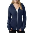 thumbnail image 1 of Wyobmus Women Zipper Hooded Sweatshirt Long Sleeve Hoodies Solid Hooded Y2K Jacket Fashion Casual Outwear Clothes Dark Blue, 1 of 5
