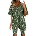 thumbnail image 1 of Wyobmus Women's 2 Piece Short Outfit Causal Floral Printed V Neck Half Sleeve Tee Shirt Skinny Legging Shorts Set Olive Green, 1 of 5