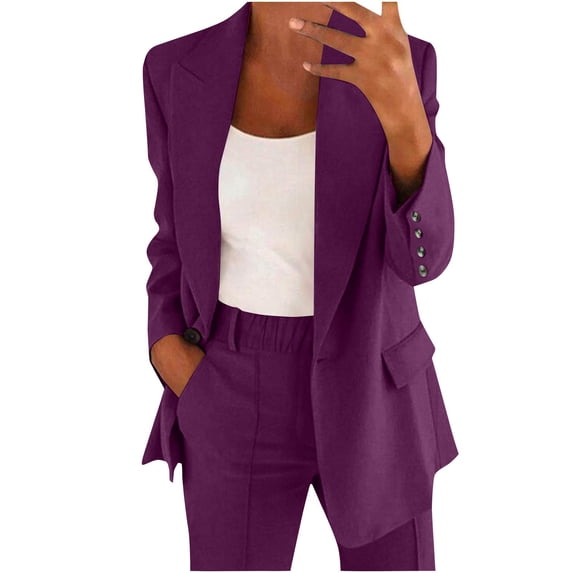 Wyobmus Women's 2 Piece Suit Set Plus Size Business Casual Outfits Long Sleeve Notched Lapel One Button Blazer Wide Leg Pants Pantsuit Sets S-5X C-Hot Pink