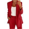 thumbnail image 1 of Wyobmus Women's 2 Piece Suit Set Plus Size Business Casual Outfits Long Sleeve Notched Lapel One Button Blazer Wide Leg Pants Pantsuit Sets S-5X C-Red, 1 of 5