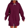 thumbnail image 1 of Wyobmus Women's 2 Piece Sweatsuit Fall Outfits Long Sleeve Pullover Sweatshirt Cargo Shorts Lounge Set Tracksuits C-Burgundy, 1 of 6