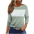 thumbnail image 1 of Wyobmus Women's 3/4 Sleeves V Neck T-Shirts Casual Striped Color Blocked Summer Round Neck Tops Casual Basic Tees Gray, 1 of 4