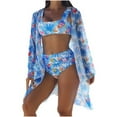 thumbnail image 1 of Wyobmus Women's 3 Piece Swimsuit Sets Hawaiian Outfits Bikini Sets Summer Beach Floral Cover Ups Swimwear Shorts Set,Containing Chest Pad A-Light Blue, 1 of 1