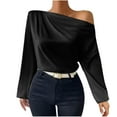 thumbnail image 1 of Wyobmus Women's Asymmetrical Neck Shirts Long Lantern Sleeve Off Shoudler Blouse Work Office Top B-Black, 1 of 6