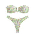 thumbnail image 1 of Wyobmus Women's Bandeau Bikini Sets Two Piece Swimsuit Printing Strapless Tube Bikini Top With High Cut Cheeky Bottom Bathing Suit C-Green, 1 of 5