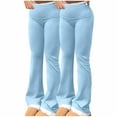 thumbnail image 1 of Wyobmus Women's Bell Bottom Flare Pants 2Pc Solid Color Elastic Waisted Skinny Sports Pants Casual Pants A-Light Blue, 1 of 8