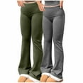 thumbnail image 1 of Wyobmus Women's Bell Bottom Flare Pants 2Pc Solid Color Elastic Waisted Skinny Sports Pants Casual Pants C-Dark Gray, 1 of 6