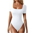 thumbnail image 1 of Wyobmus Women's Bodysuit Scoop Neck Short Sleeve Tank Thong Body Suits Outfits for Going Out Tummy Control Shapewear B-White, 1 of 7
