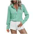 thumbnail image 1 of Wyobmus Women's Button Down Shirts Long Sleeve Dress Shirts Striped Collared Work Office Solid Blouses Slim Tops Green, 1 of 9