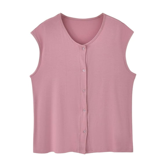 Wyobmus Women's Button Down Tank Tops Sleeveless Crew Neck Open Front Crop Vest Summer Going Out Y2K Clothes Pink