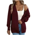 thumbnail image 1 of Wyobums Women's Cardigan Sweaters Fall Long Sleeve Crochet Eyelet Open-Front Cardigan Lightweight Loose Knitted Sweater B-Burgundy, 1 of 8