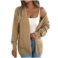 thumbnail image 1 of Wyobums Women's Cardigan Sweaters Fall Long Sleeve Crochet Eyelet Open-Front Cardigan Lightweight Loose Knitted Sweater B-Khaki, 1 of 8