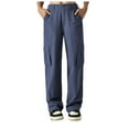 thumbnail image 1 of Wyobmus Women's Cargo Pants Solid Color High Waisted Casual Pants Baggy Stretchy Wide Leg Y2K Streetwear Blue, 1 of 8